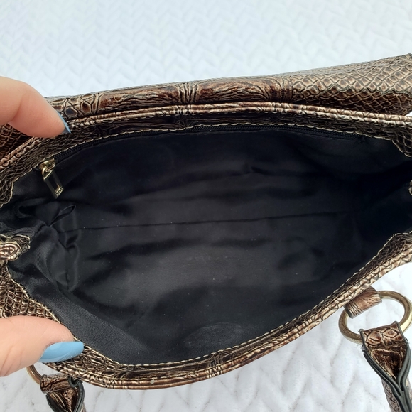 GUESS Portocall Mini Brown Alligator Embossed Baguette Handbag - Picture 8 of 16